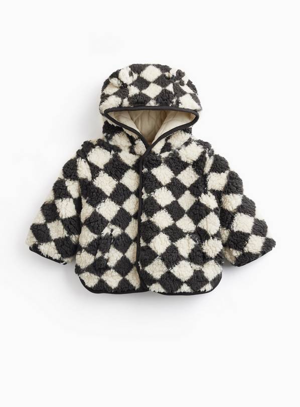 Mono Harlequin Print Borg Hooded Jacket Up to 3 mths